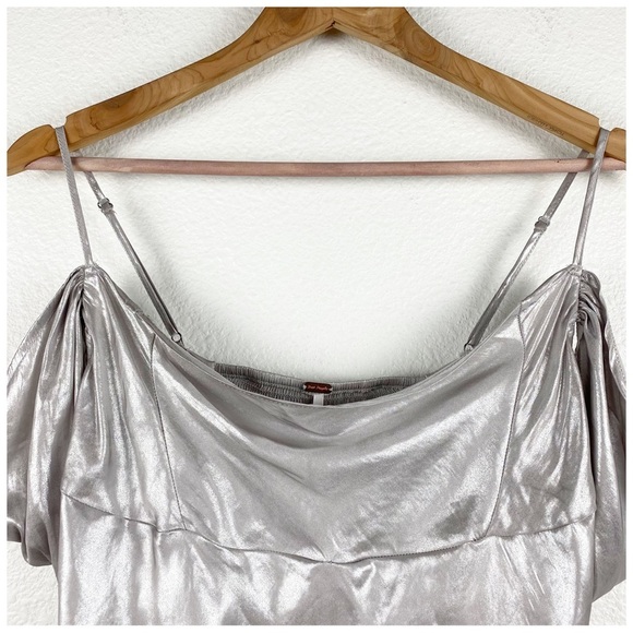 NWT Free People Cassandra Metallic Blouse in Pewter Size Small - Picture 9 of 14